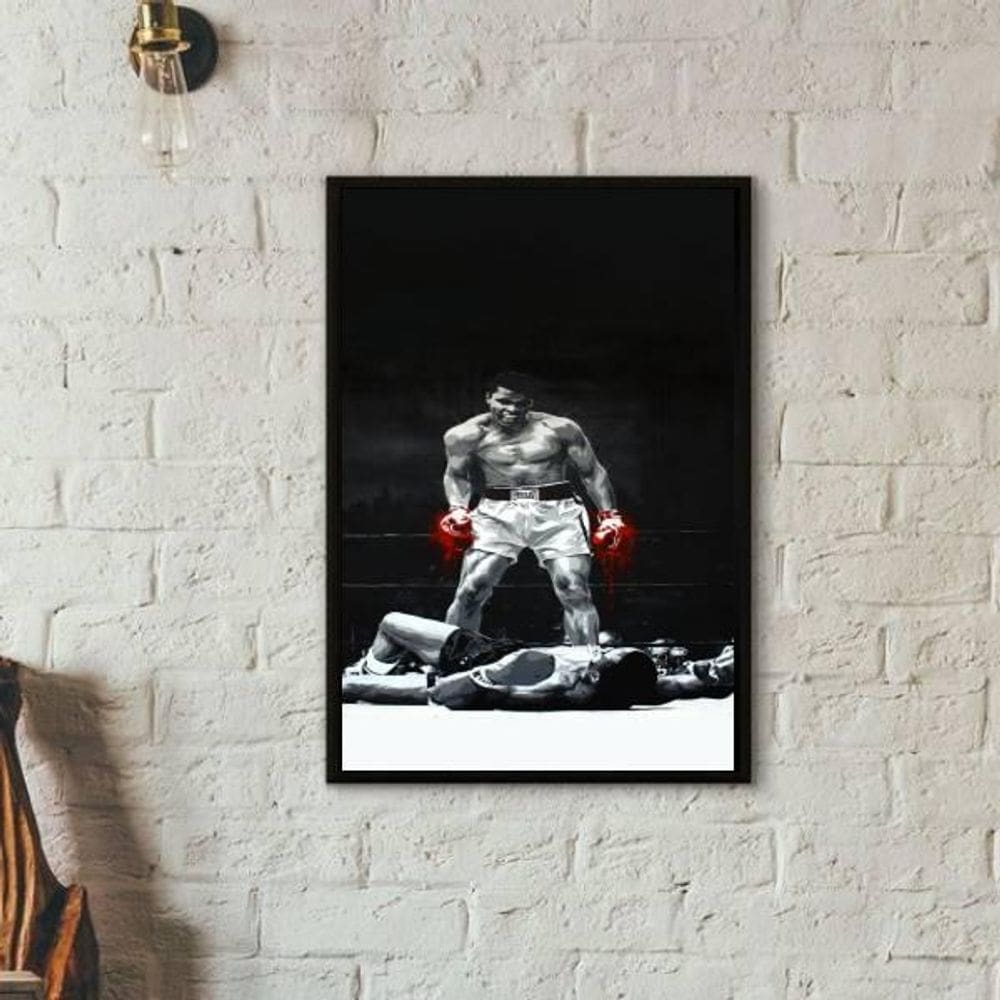 Quadro Decorativo Luta Boxe Ali 24X18 Com Vidro - Preta