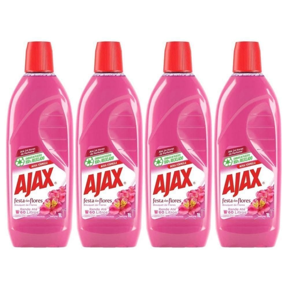 Kit 4 Limpador Diluível Ajax Festa Das Flores Bouquet De Flores 1 Litro