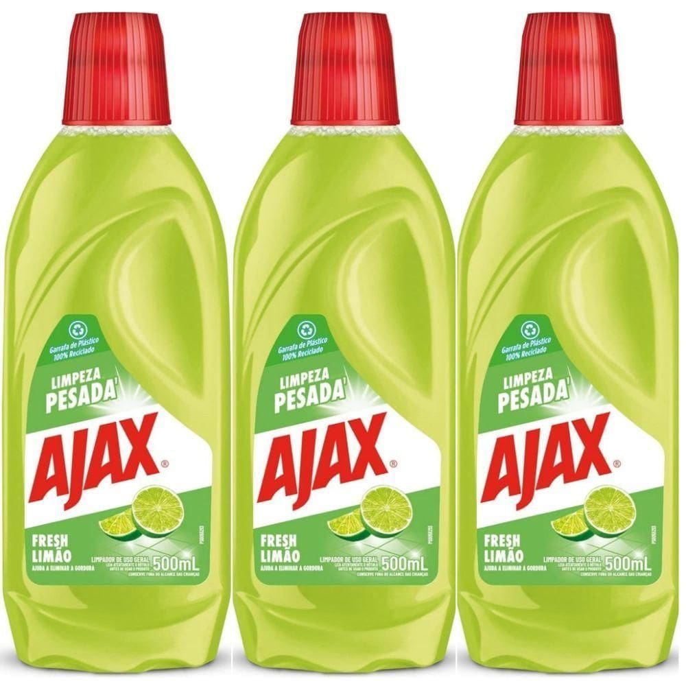 Kit 3 Limpador Diluível Ajax Fresh Limão Limpeza Pesada 500ml