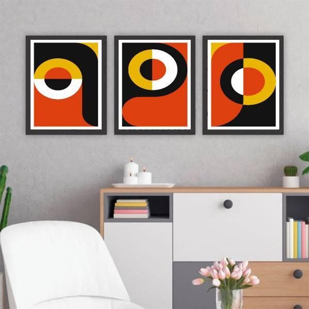 Kit 3 Quadros Abstratos 60 Years 24X18Cm - Com Vidro