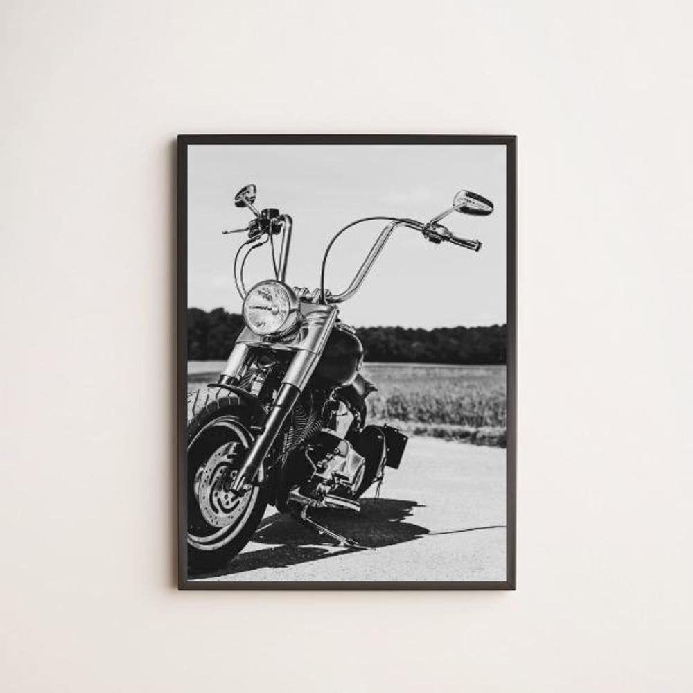 Quadro Fotografia Preto E Branca Moto 45X34 Com Vidro Preta