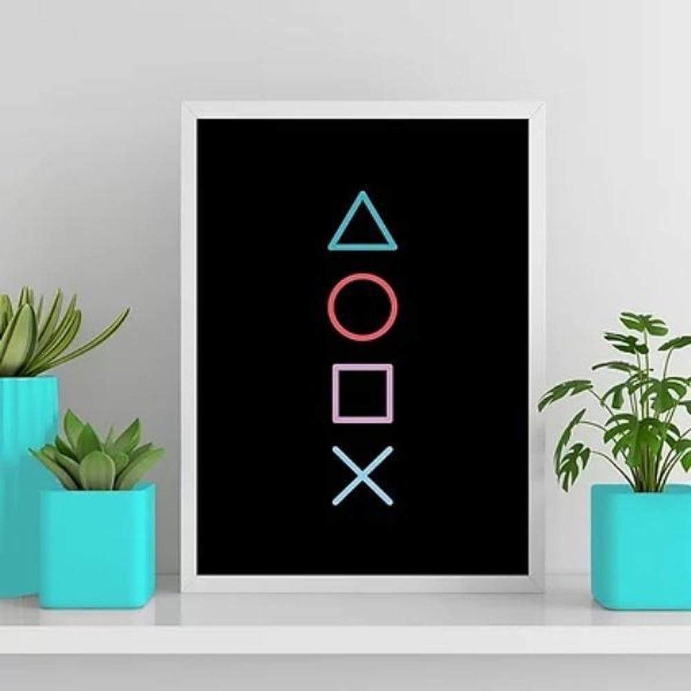 Quadro Gamer Símbolos Vídeo Game 24X18Cm