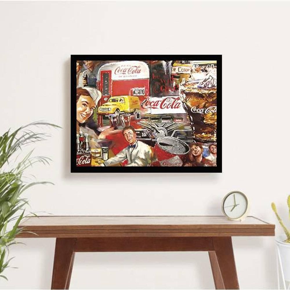 Quadro Decorativo Vintage Coca-Cola 34x23cm - Moldura Branca