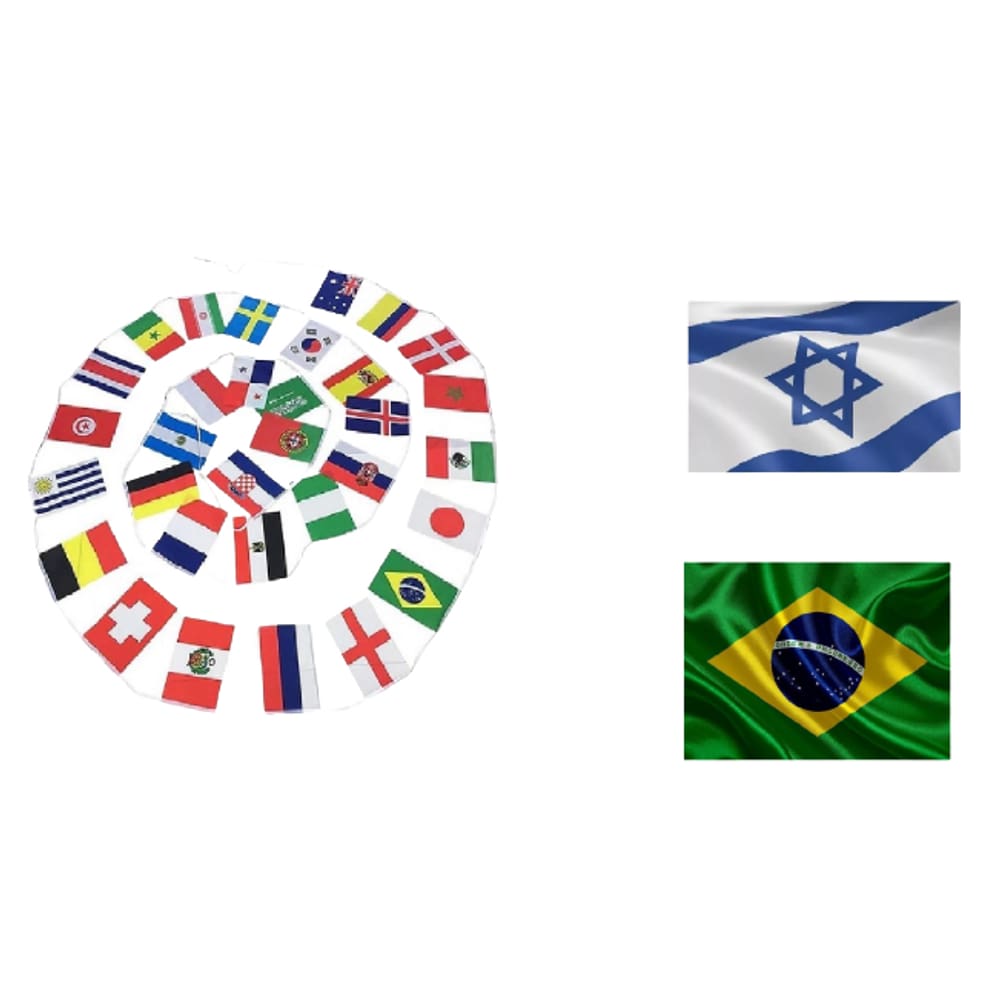 Kit 32 Nações + Bandeiras Do Brasil + De Israel 60 X 90 Cm