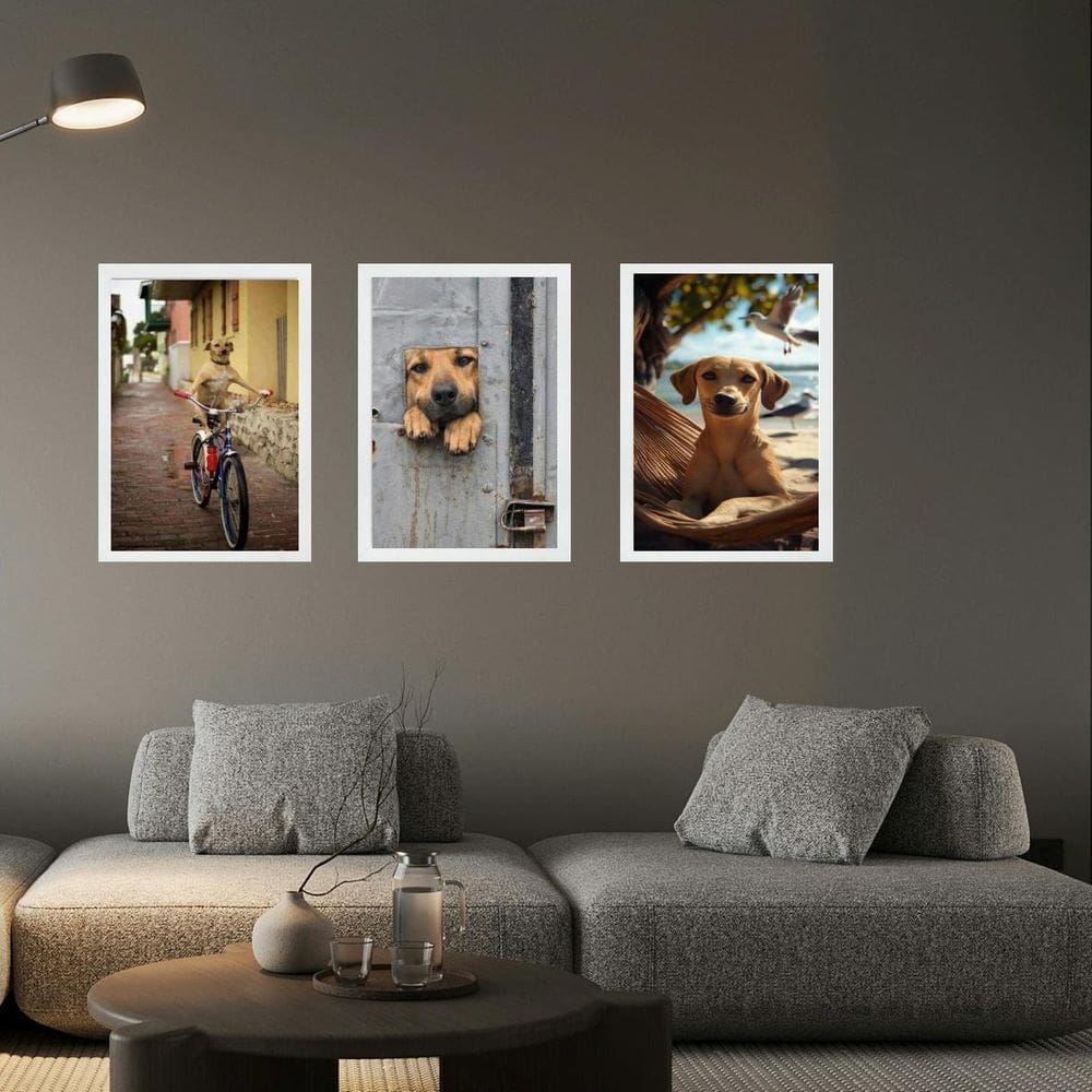 Kit 3 Quadros Decorativos Cachorro Caramelo 33X24Cm