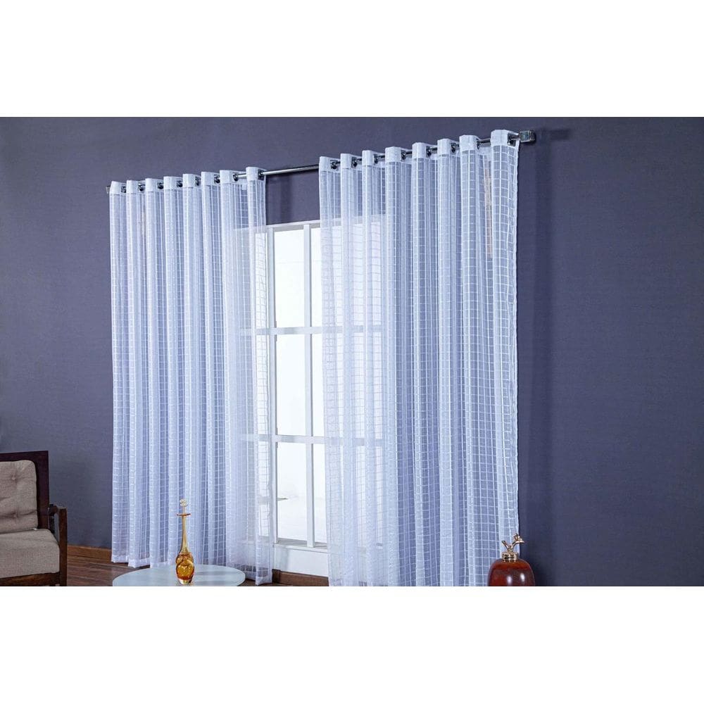 Cortina Para Sala Grande Voal Xadrez Branco 6,00X2,80