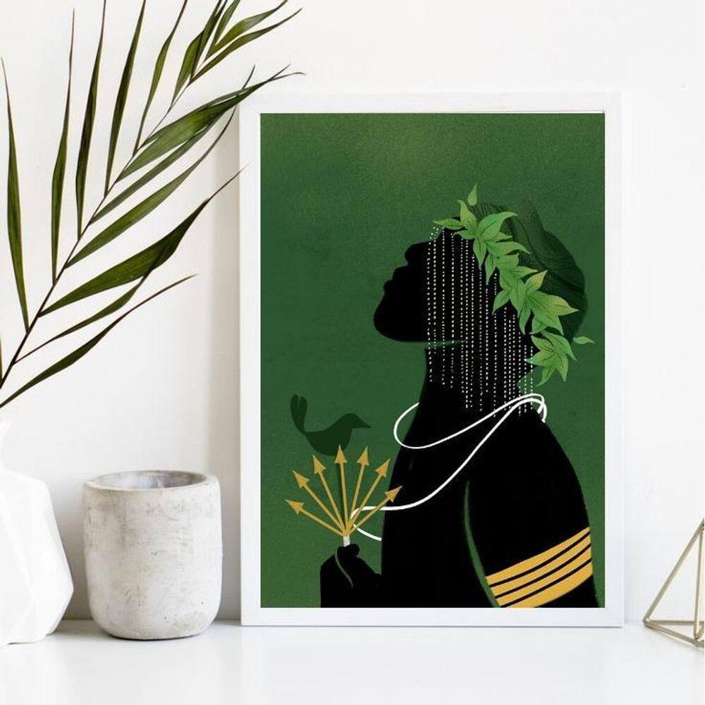 Quadro Oxóssi Orixá 24x18cm - Vidro e Madeira