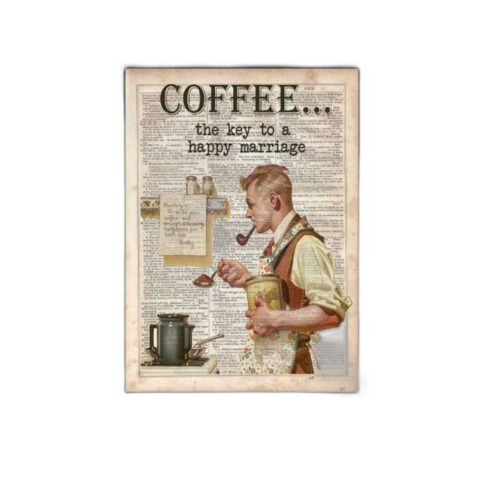 Quadro Vintage Coffee Happy Mariage 33X24Cm Moldura Preta