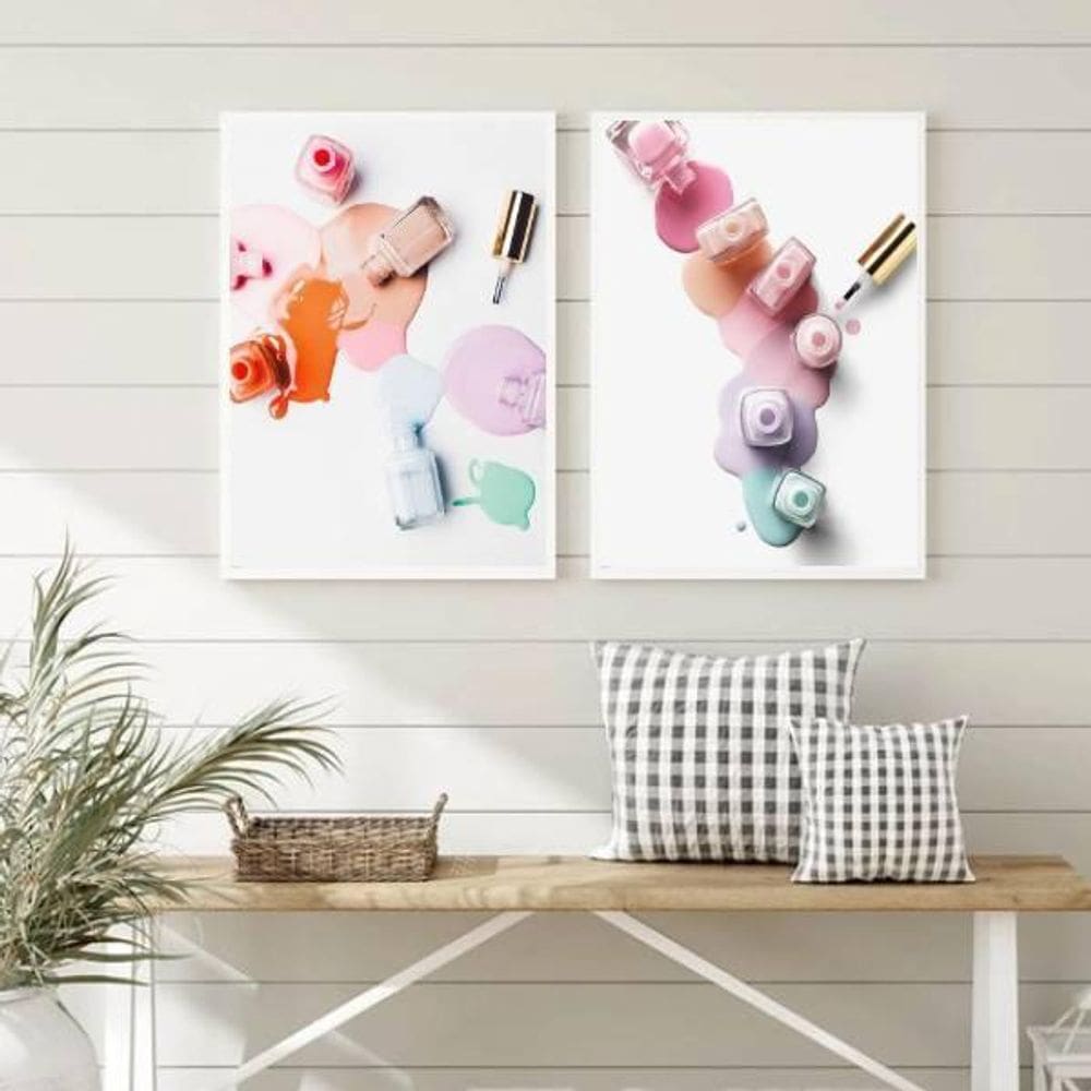 Kit 2 Quadros Decorativos Vidros Esmaltes 33X24 Vidro Branca