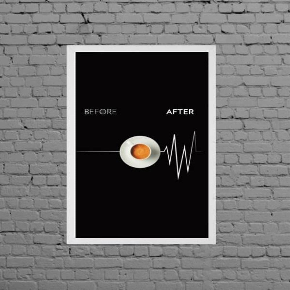 Quadro Café Sinal Vital 45x34cm Moldura Branca