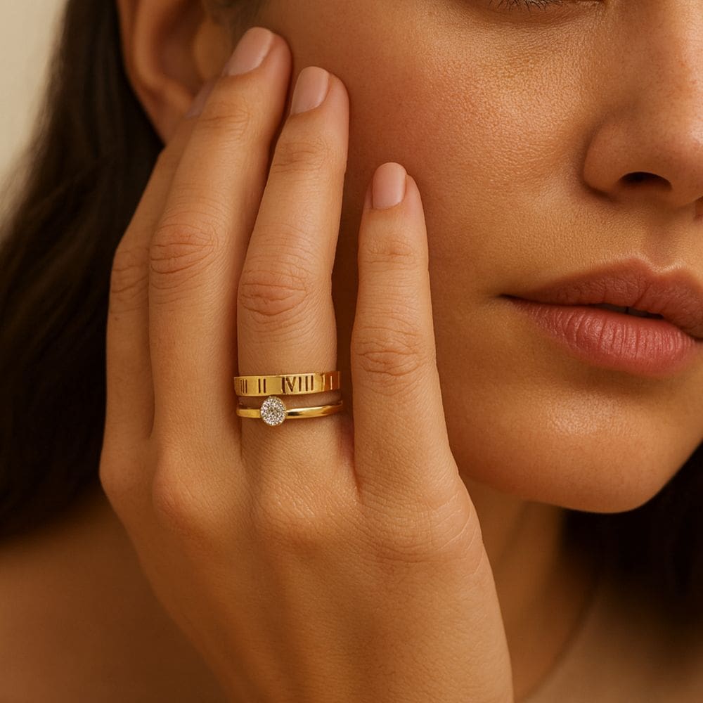 Anel Duplo solitario e Algarismos Romanos Aço Inox 316L