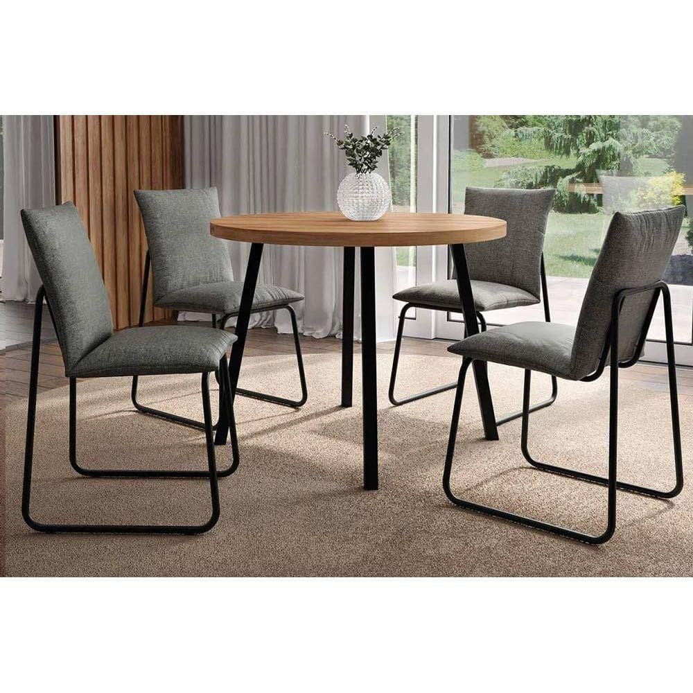 Conjunto: Mesa de Cozinha Stellar 1599 Aço c/ Tampo Madeirado 100cm e 4 Cadeiras Soft Preto/Nogal - Preto/Grafite - Carraro