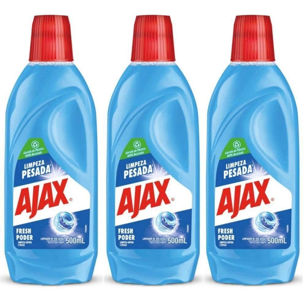 Kit 3 Limpador Diluível Ajax Fresh Blue Limpeza Pesada 500ml