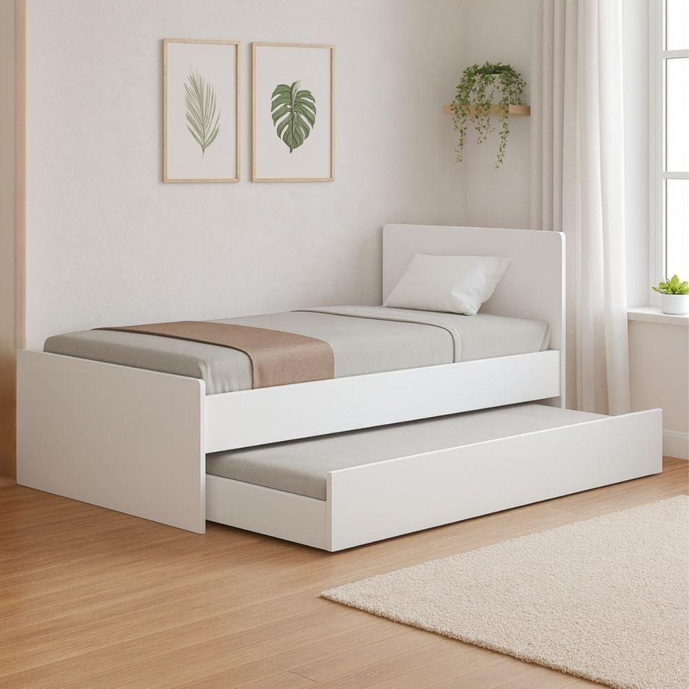 Bicama Amanda Solteiro Branca Em Mdf Resistente Sofisticada