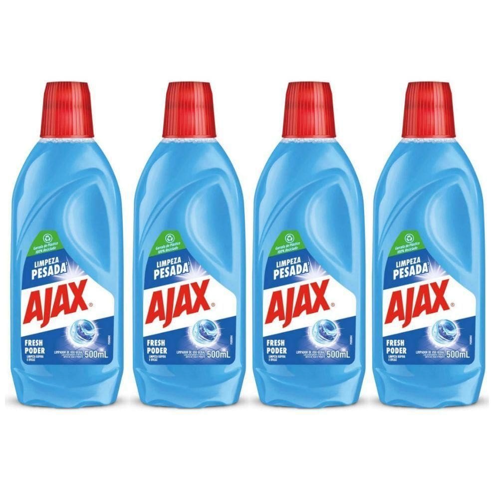 Kit 4 Limpador Diluível Ajax Fresh Blue Limpeza Pesada 500ml