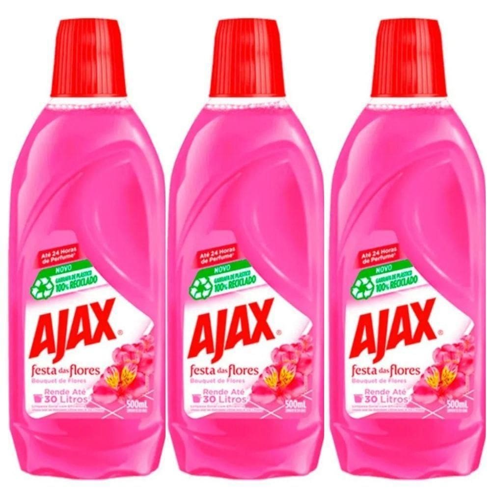 Kit 3 Limpador Diluível Ajax Festa Das Flores Bouquet De Flores 500ml