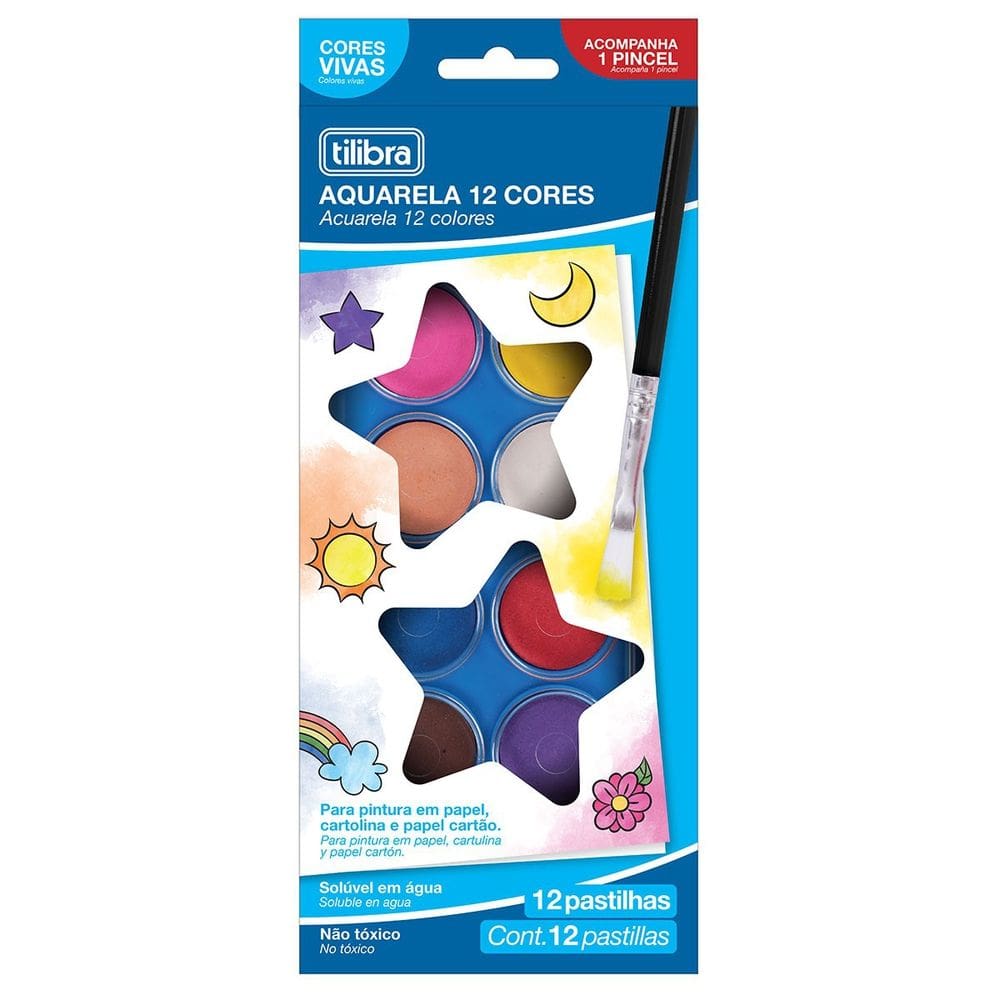 Estojo de Aquarela em Pastilha - 12 Cores - Tilibra
