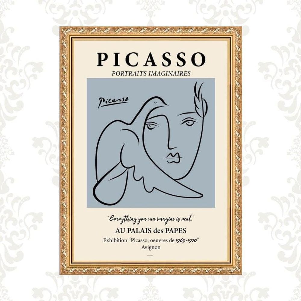 Quadro Moldura Dourada Picasso - Azul 45X34Cm