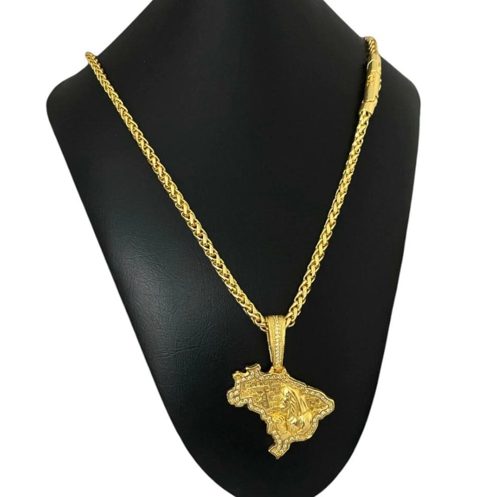 Cordão Peruano 8Mm + Pingente Cristo Brasil - Banhado A Ouro