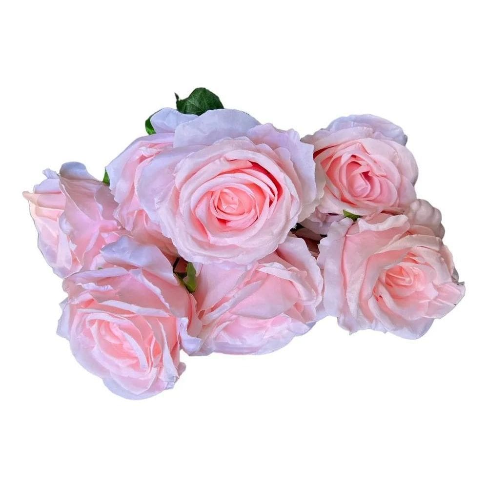Buquê Rosas Grandes Artificiais 9 Flores Realist - Rosa Bebê