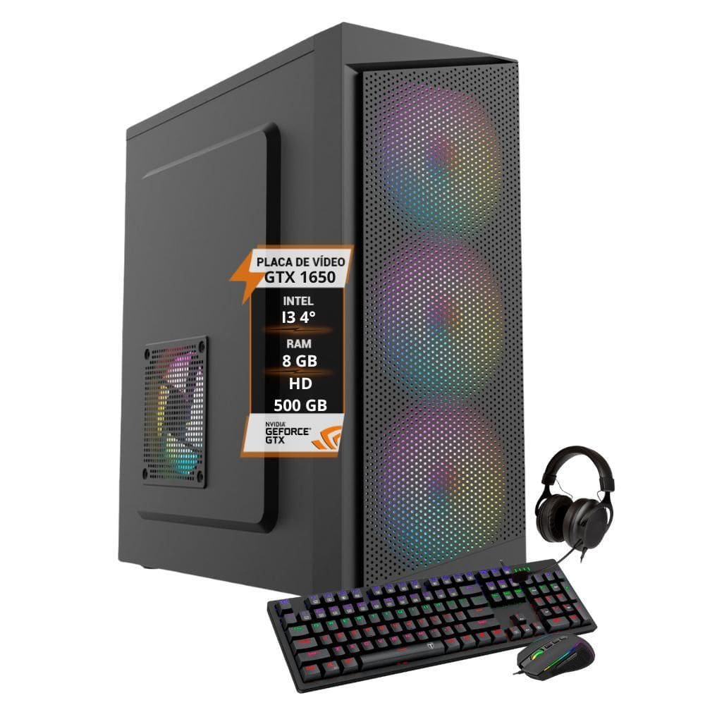 Computador Pc Gamer I3 4 Gtx 1650 8Gb Ram Hd500Gb Ssd120Gb