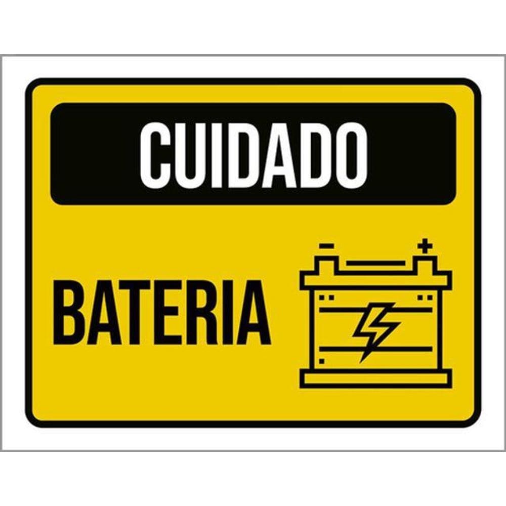 Placa Sinalização - Cuidado Bateria Amarela Ícone 36X46
