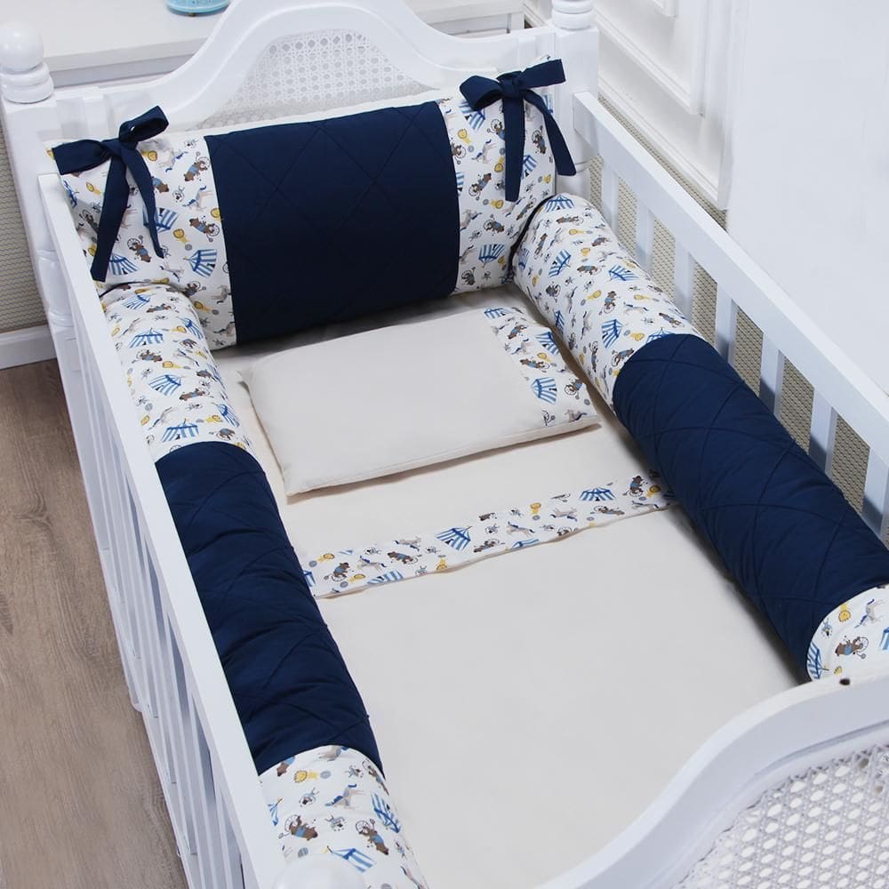 Kit Berço Classic Circo Azul Marinho - 06 Peças