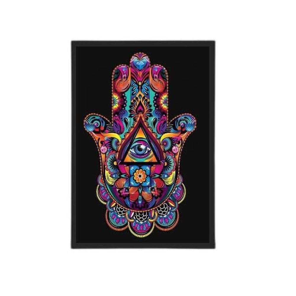 Quadro Mão Indiana Hansa Colorido 45X34Cm Moldura Preta