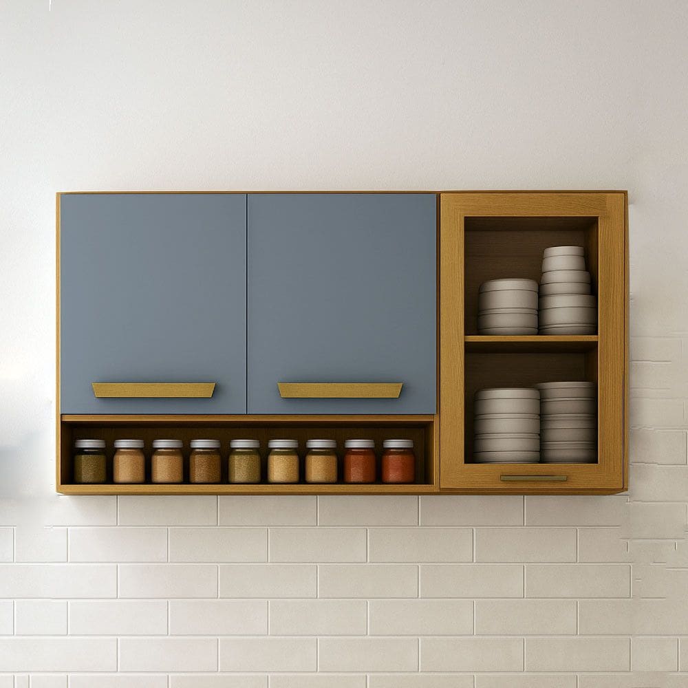 Armario Aereo Athenas 2 Portas em MDF e 1 Porta Vidro Reflecta Mobilihouse