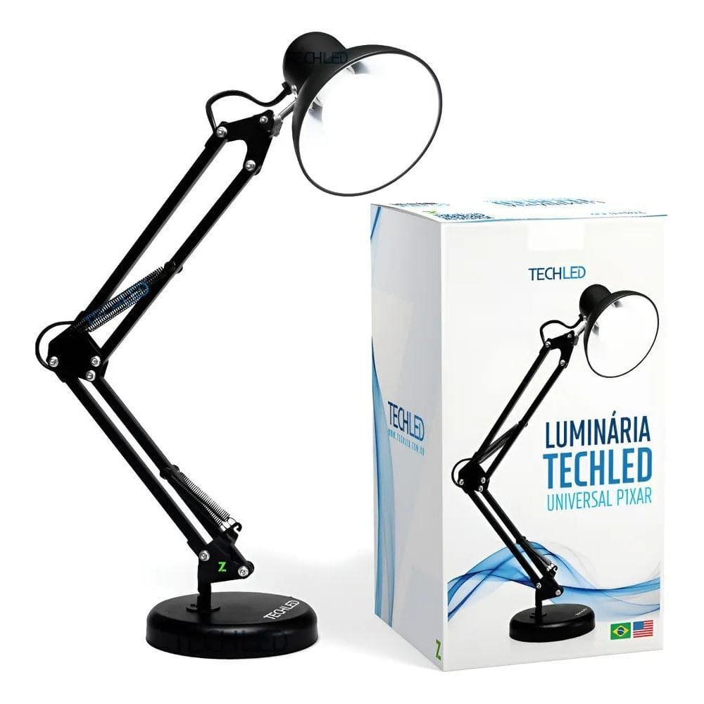 Luminaria De Mesa Articulável Techled Cor Preto