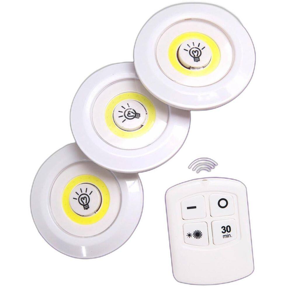 Trio Luminária Led Spot Adesiva Sem Fio + Controle Branco
