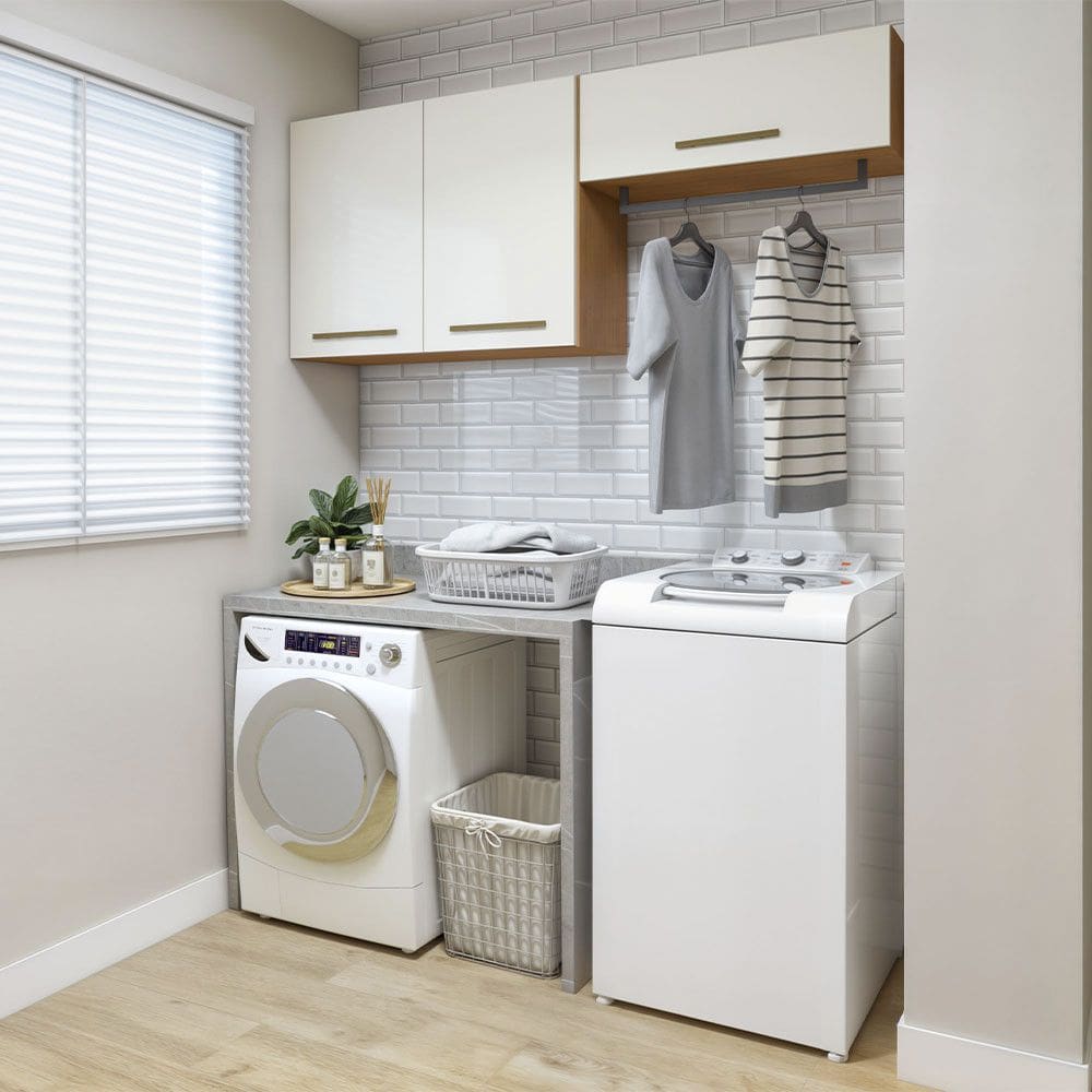 Lavanderia Modulada Franca 2 Armarios Aereos Kaiki Moveis