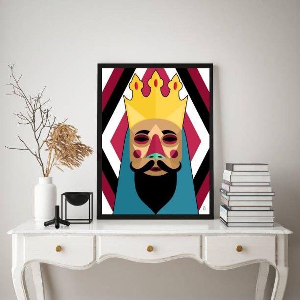 Quadro Decorativo Folia de Reis Rei Mago 33x24cm - Vidro