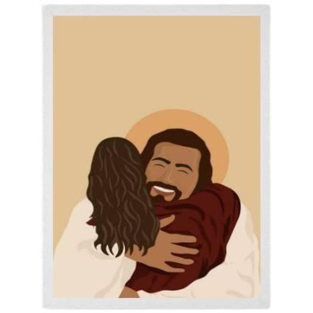 Quadro Decorativo Abraço De Cristo Moldura Branca 24X18Cm