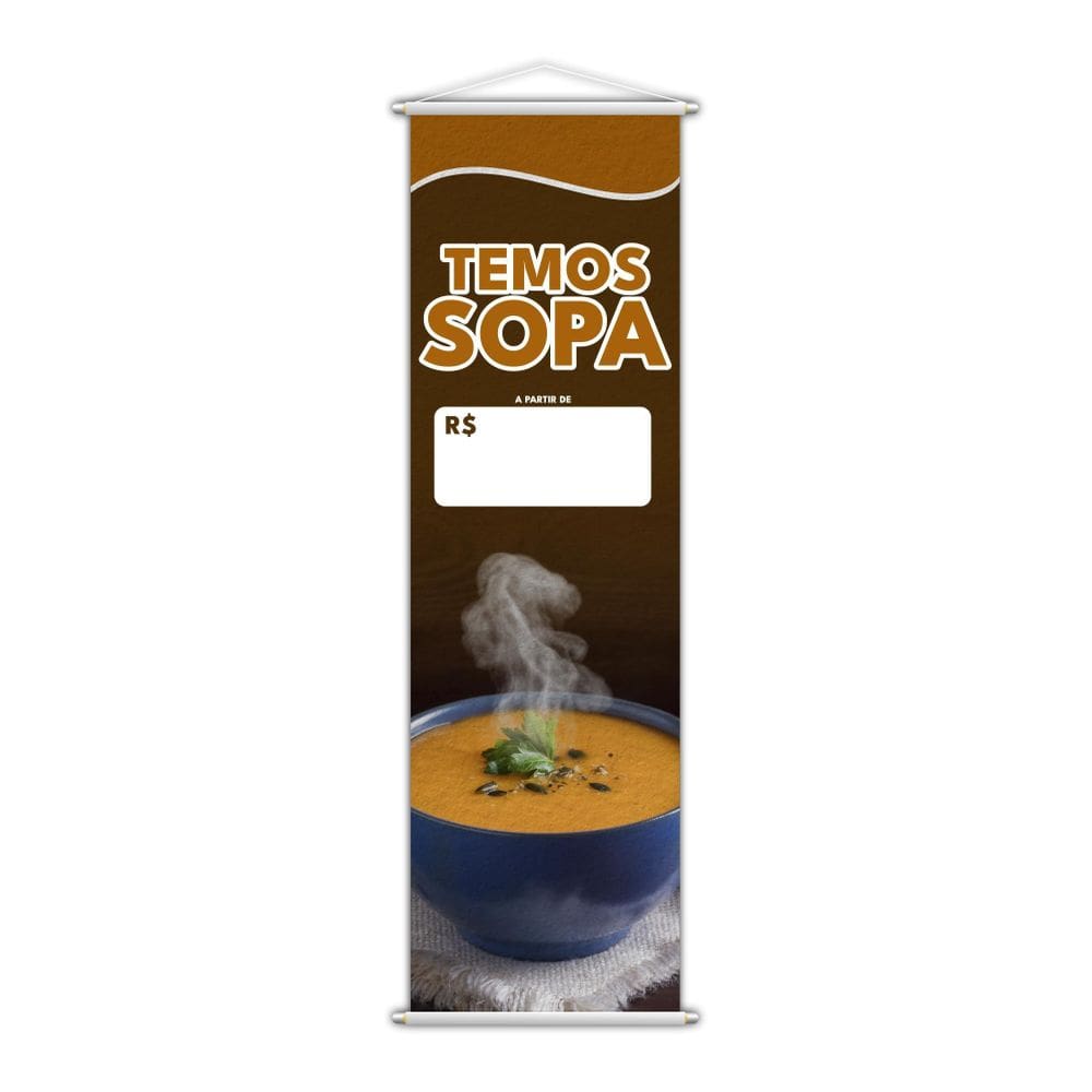 Banner Temos Sopa Restaurante Preço Branco Lona 100X30Cm