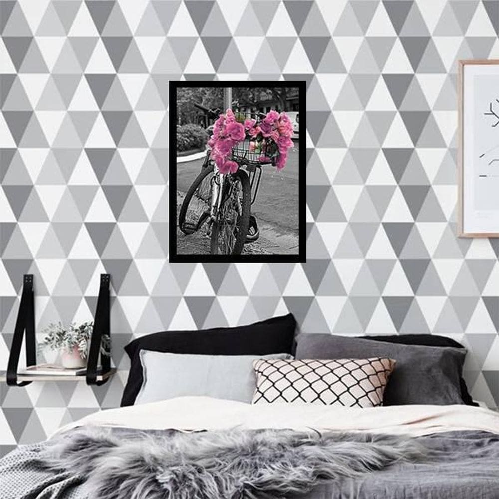 Quadro Decorativo Fotografia Bicicleta Com Flores Rosas