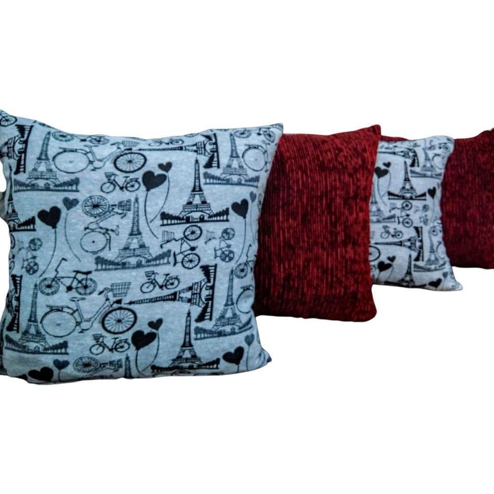 Kit Capa Para Almofada Paris Chenille Vermelho 4 Peças