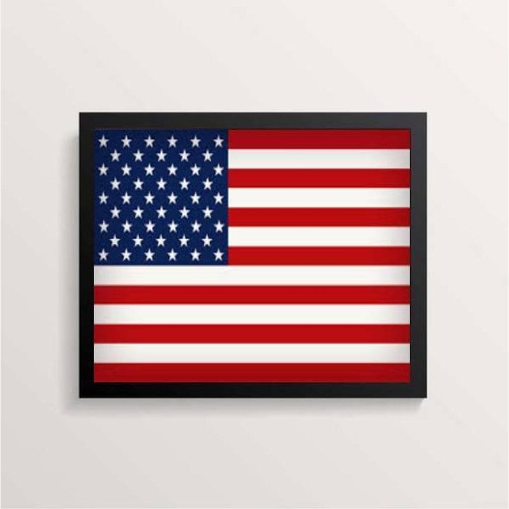 Quadro Bandeira Estados Unidos 45X34Cm Vidro Moldura Preta