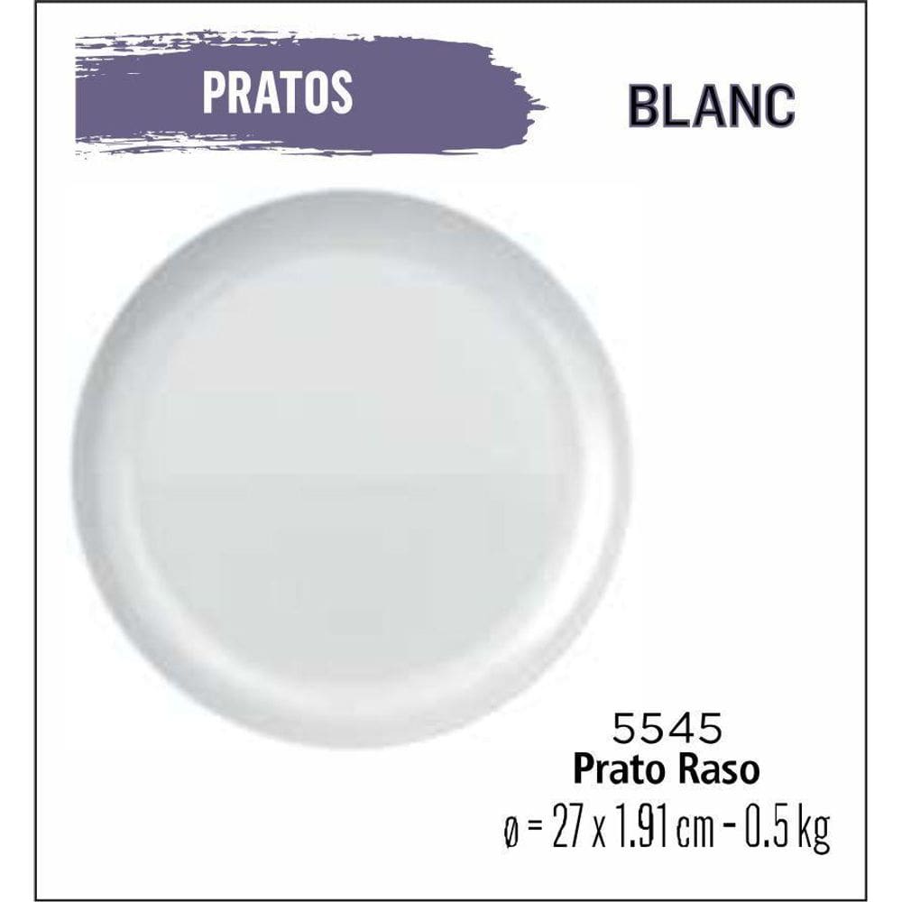 Jogo De Prato Blanc 12 Pratos Rasos - 27Cm Branco