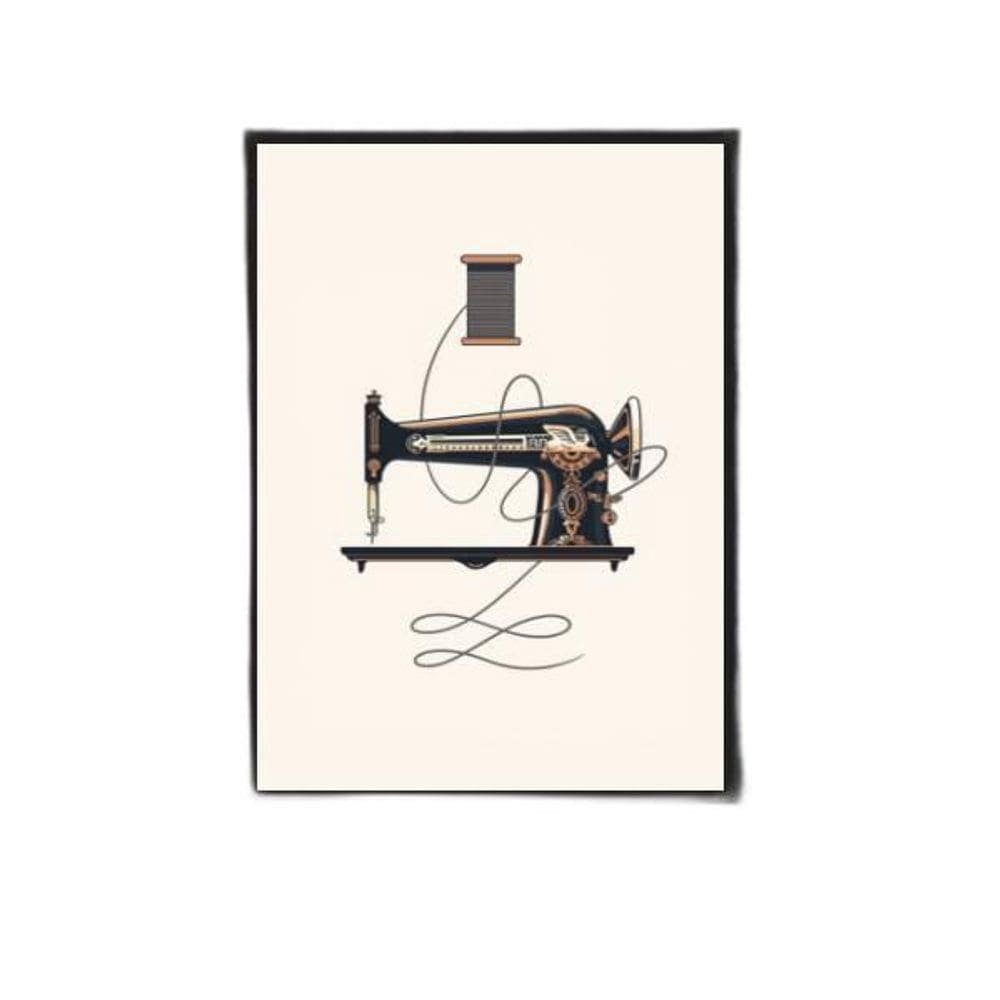Quadro Máquina De Costura Antiga 33X24Cm Moldura Preta