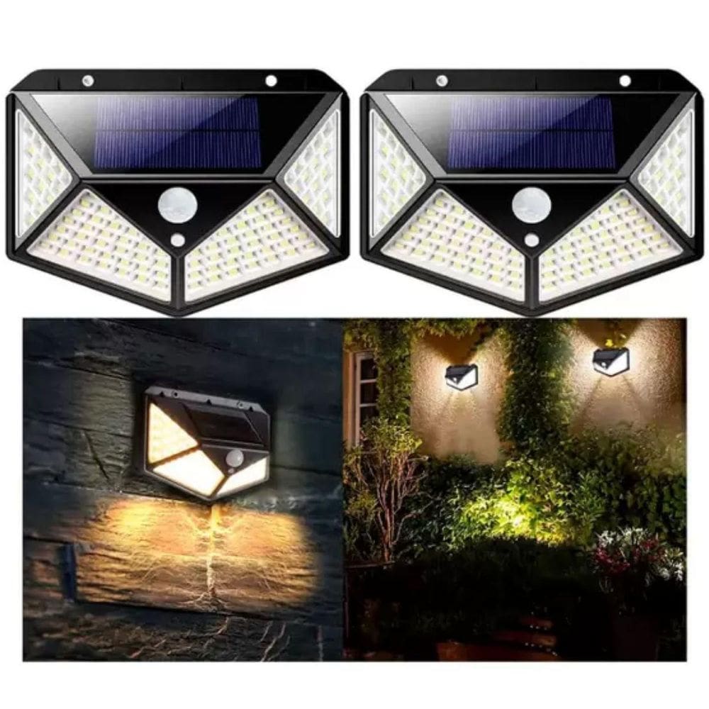 Luminária Solar 100 Leds Para Muro Prova D`Água