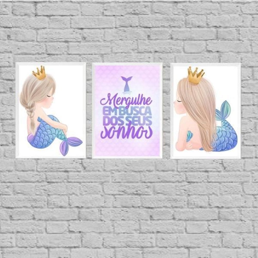 Kit 3 Quadros Sereinha Busque Seus Sonhos 24X18Cm