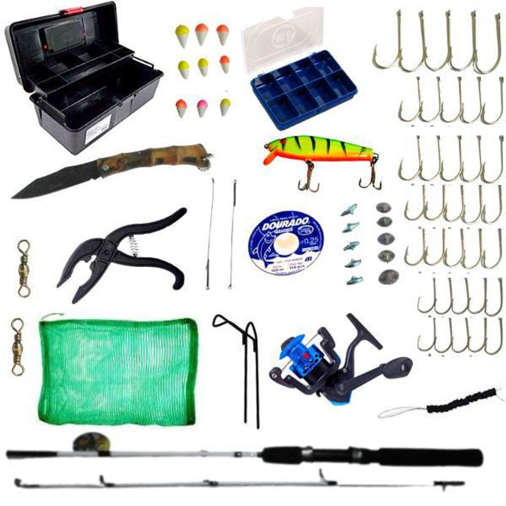 Caixa De Pesca Kit Completo Vara Molinete Vários Acessórios