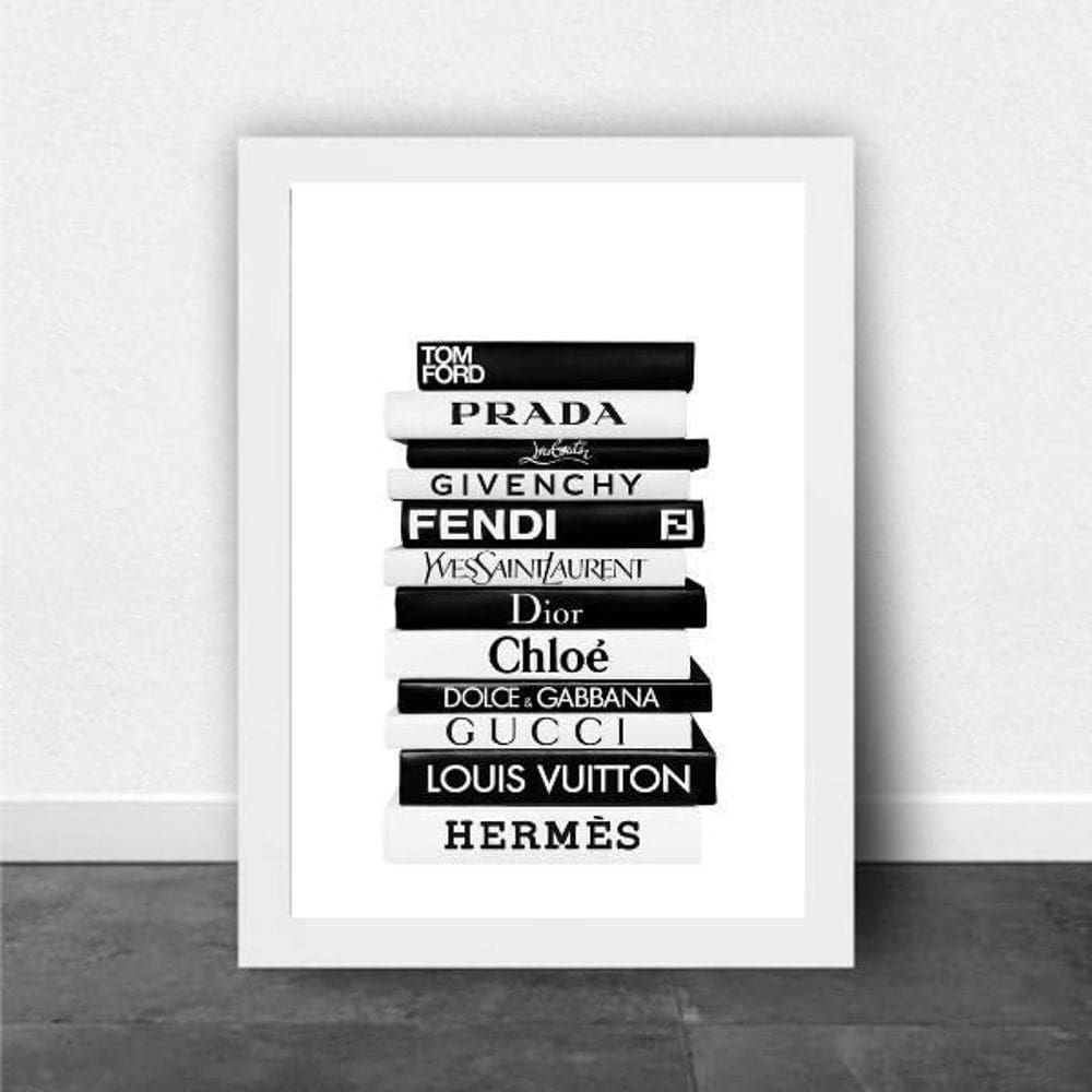 Quadro Livros Da Moda Fashion 24X18Cm Moldura Branca