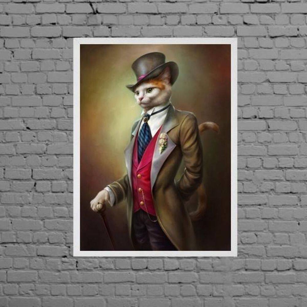 Quadro Gato Vestido De Gente 45X34Cm Com Vidro - Branca