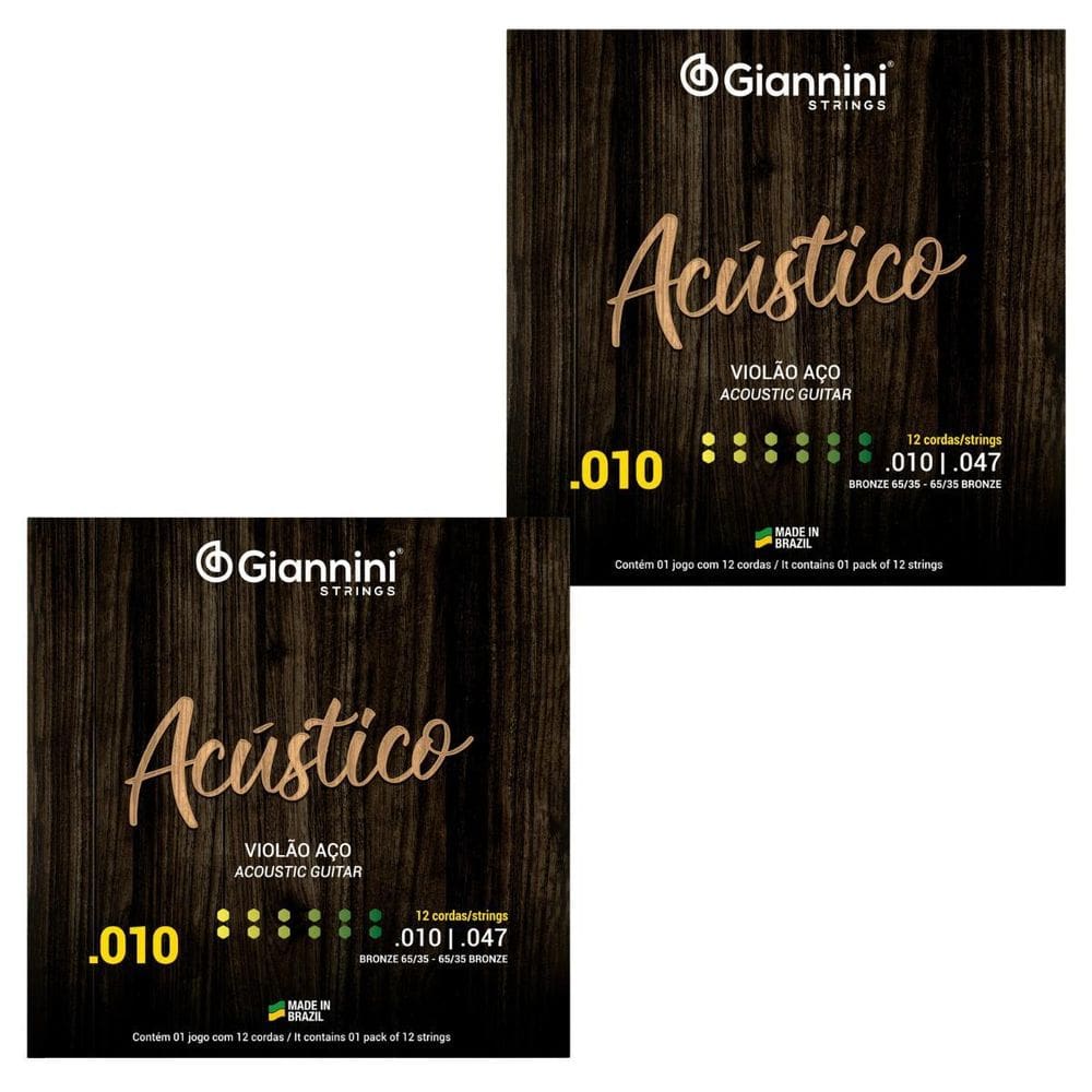 Kit 2 Encordoamento Violão Acústico 0.10 12 Cordas Giannini