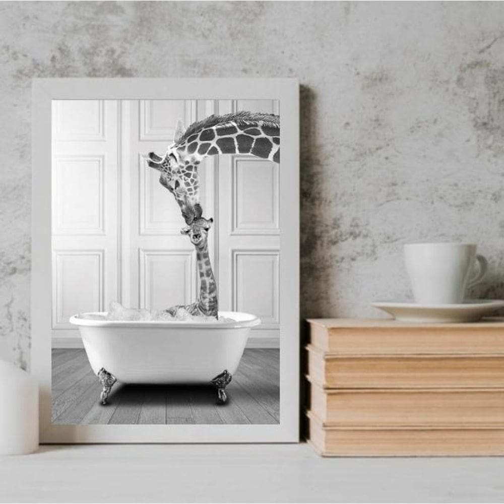 Quadro Para Banheiro - Girafas Na Banheira 24X18Cm