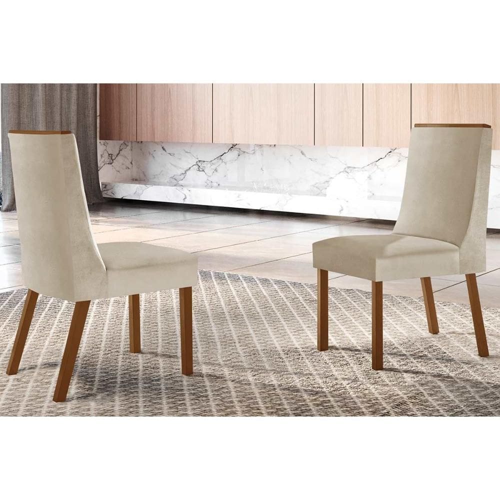 Cadeira de Cozinha Dakota Kit 2 Un Madeira Capuccino/Suede Creme - Rufato