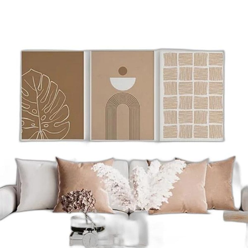 Kit 3 Quadros Abstratos Textura Marrom 33X24Cm Vidro Branca