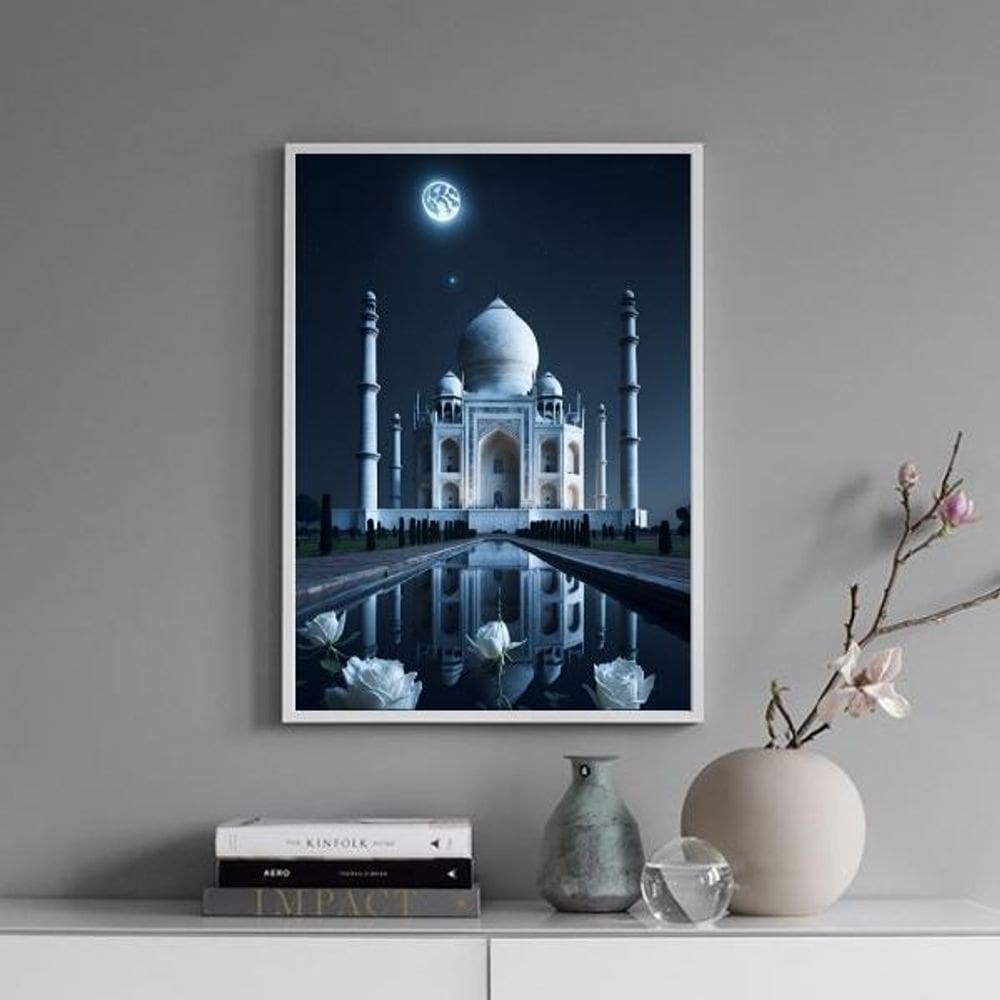 Quadro Taj Mahal - Noite Lua Cheia 24X18Cm